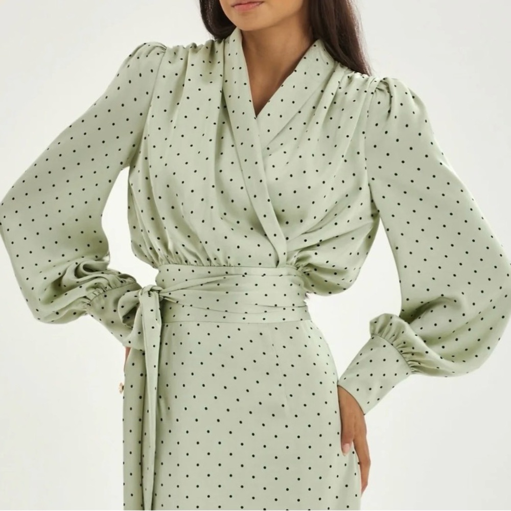 Elegant Polka Dot Wrap Dress